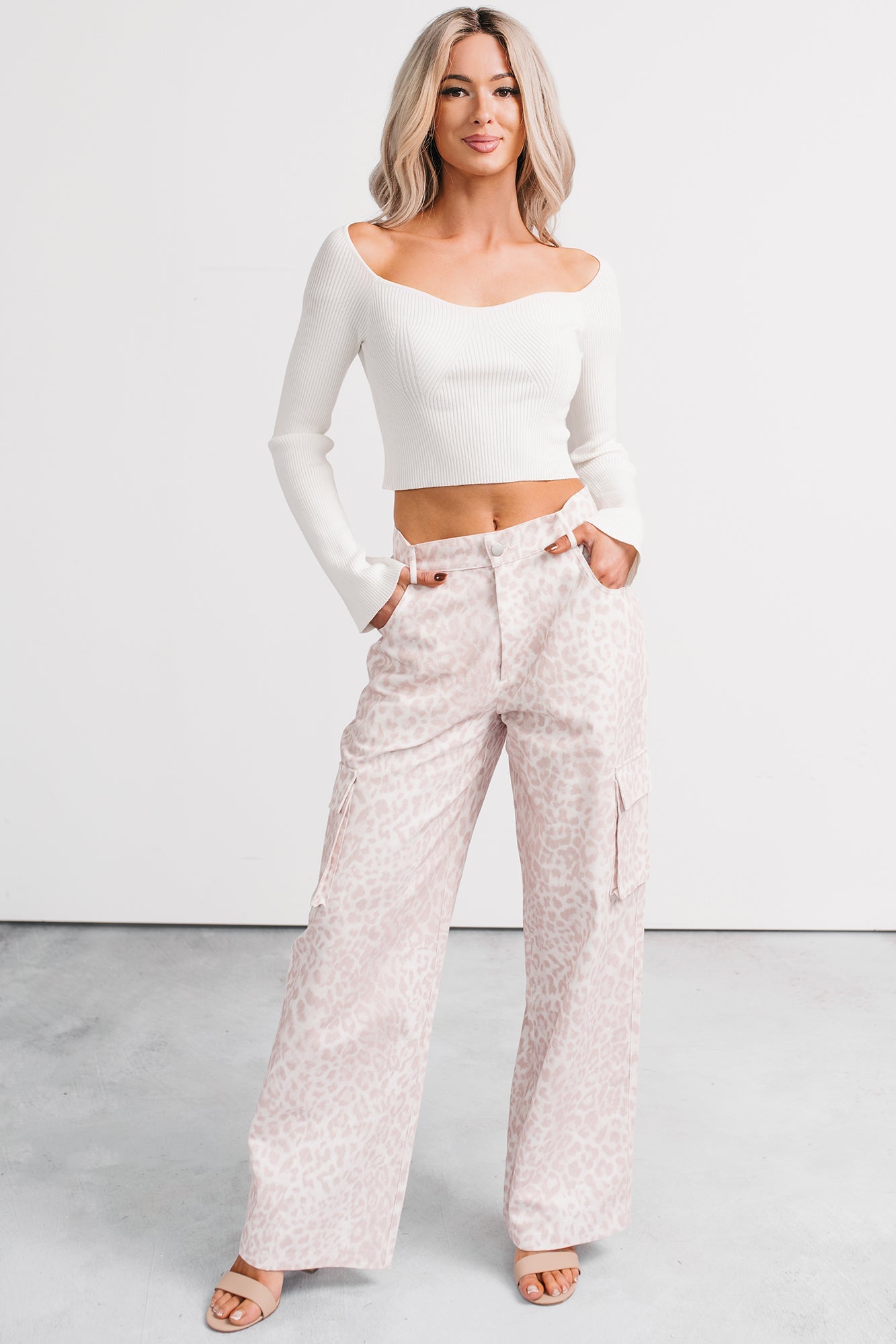Reyna Wide Leg Leopard Cargo Jeans (Pink/White)