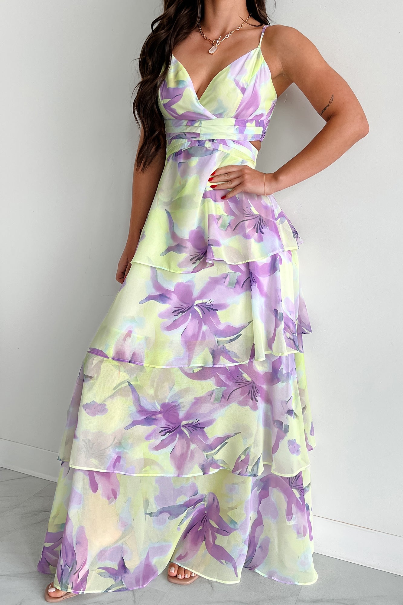 Seeds Of Happiness Tiered Floral Maxi Dress (Lavender Multi)