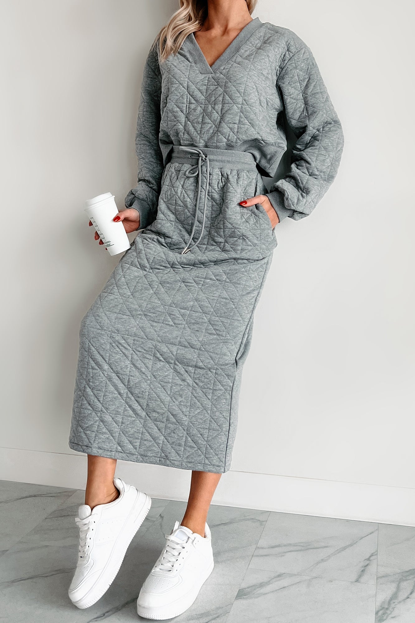 What Matters Most Quilted Sweater & Skirt Set (Heather Grey)
