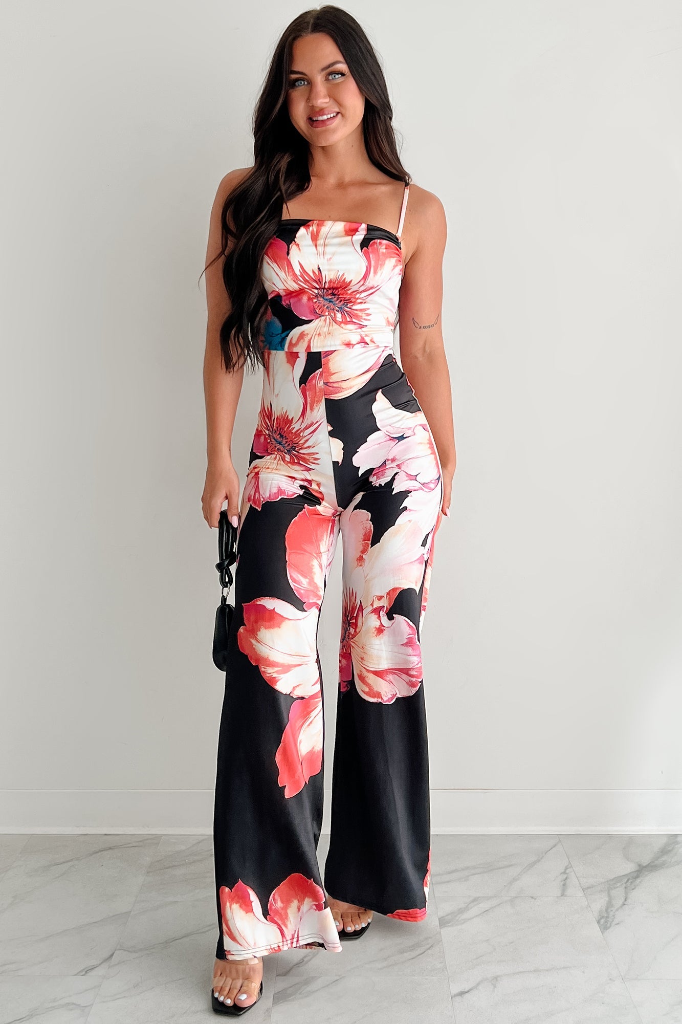 Peony Promise Sleeveless Floral Jumpsuit (Black/Multi)