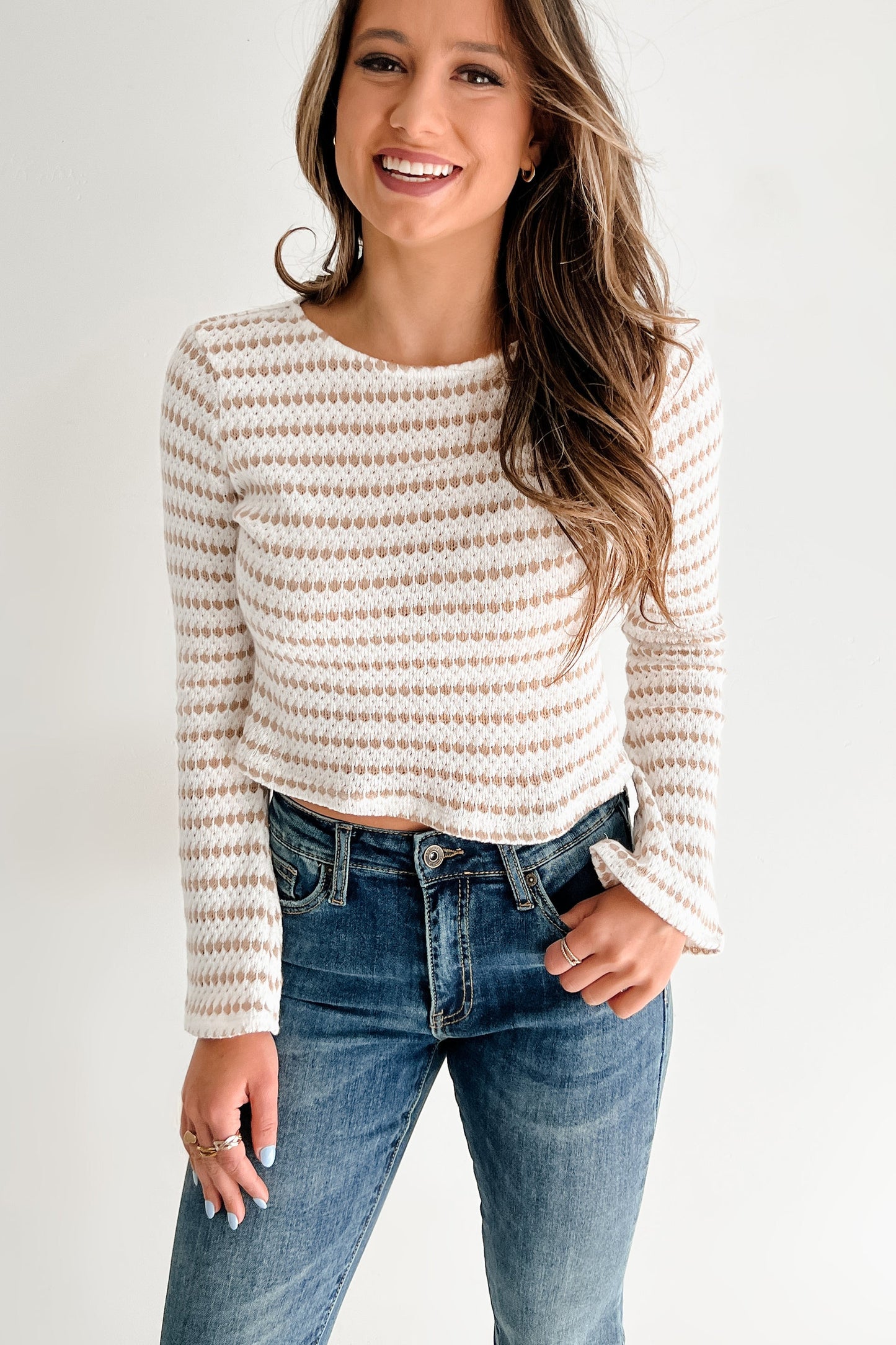 Timeless Charm Striped Long Sleeve Top (Cream/Taupe)