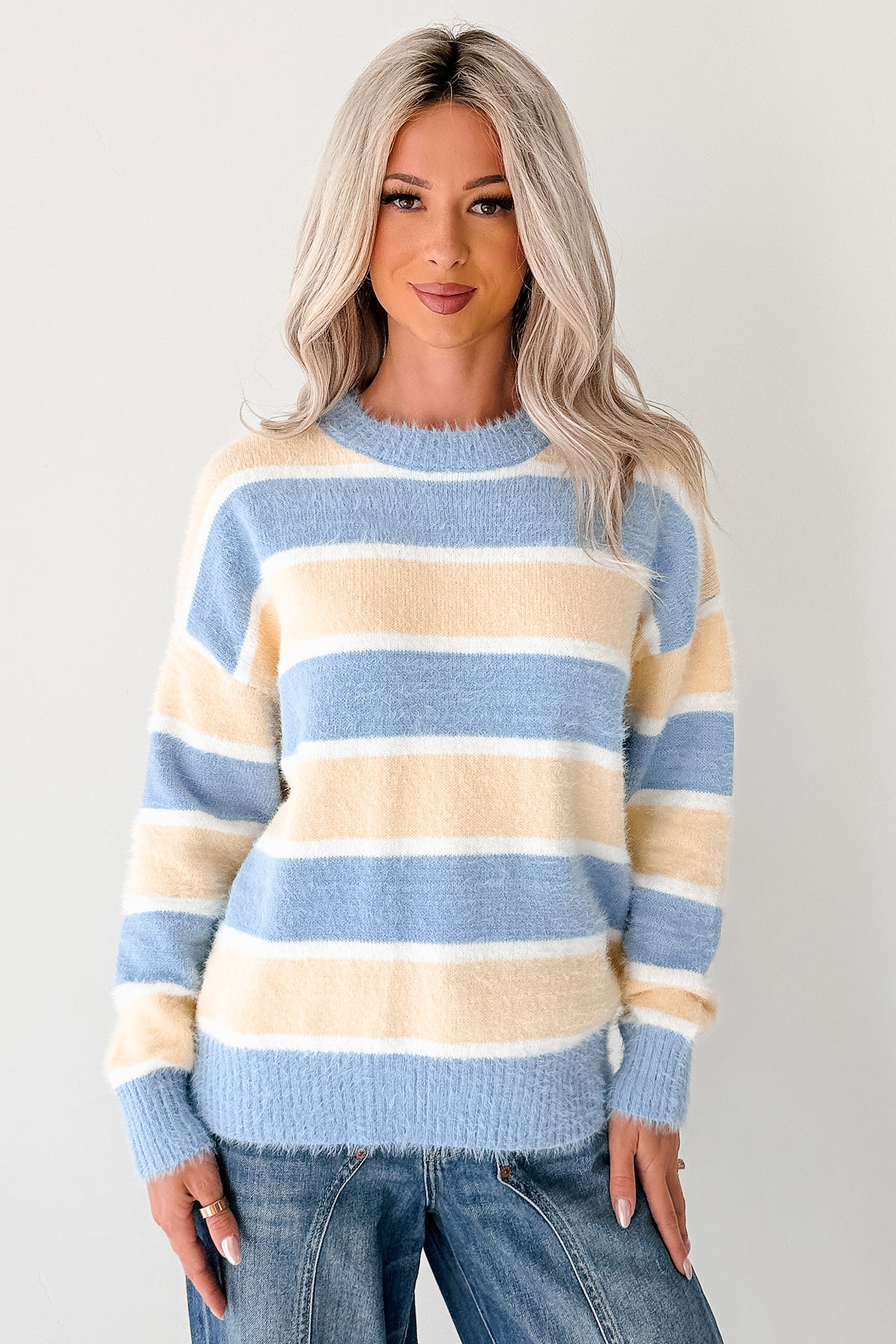 Soft Sentiments Papermoon Striped Fuzzy Sweater (Light Yellow/Light Blue)