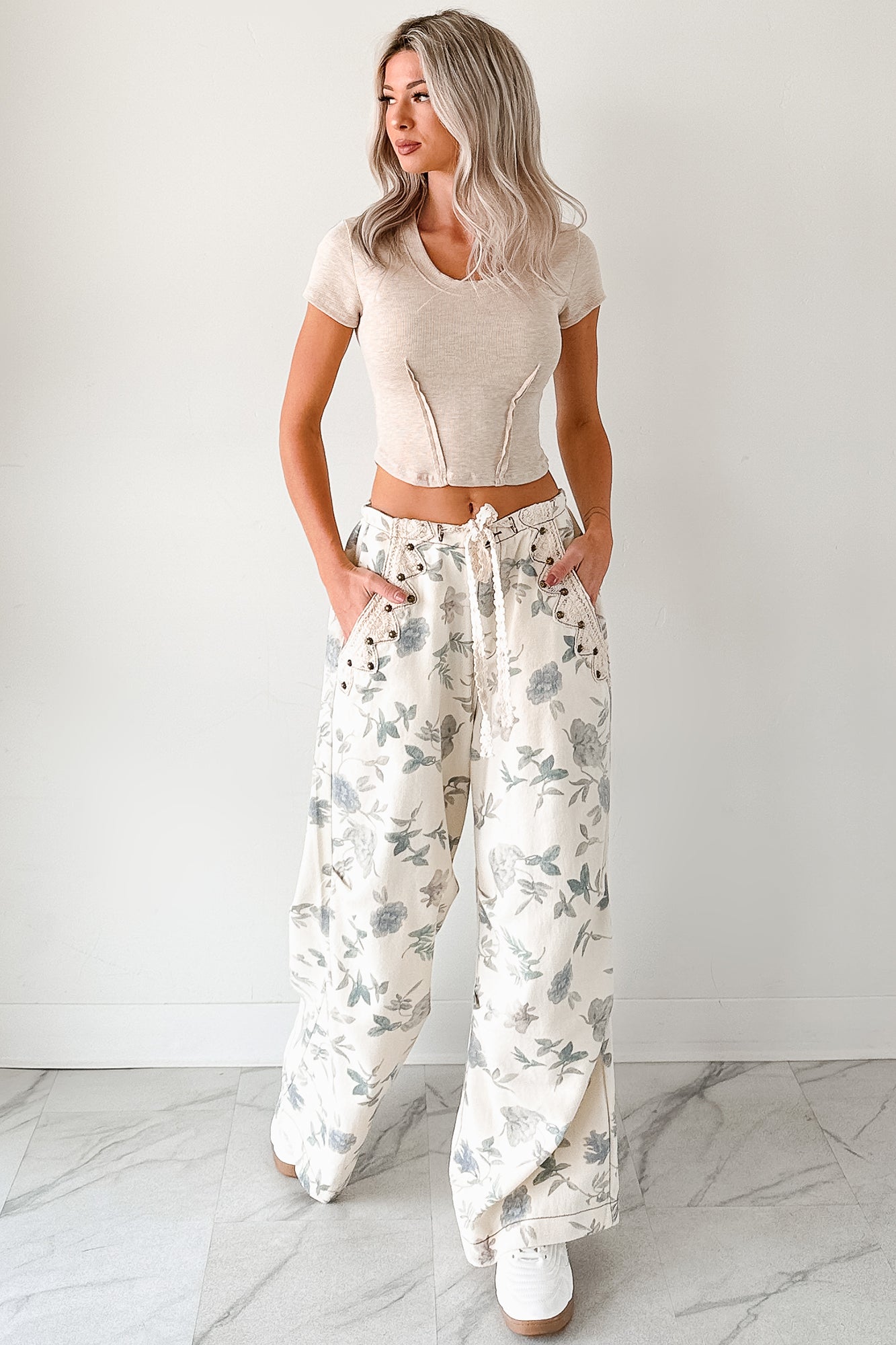 Lorelei Wide Leg Floral POL Jeans (Cream/Floral)