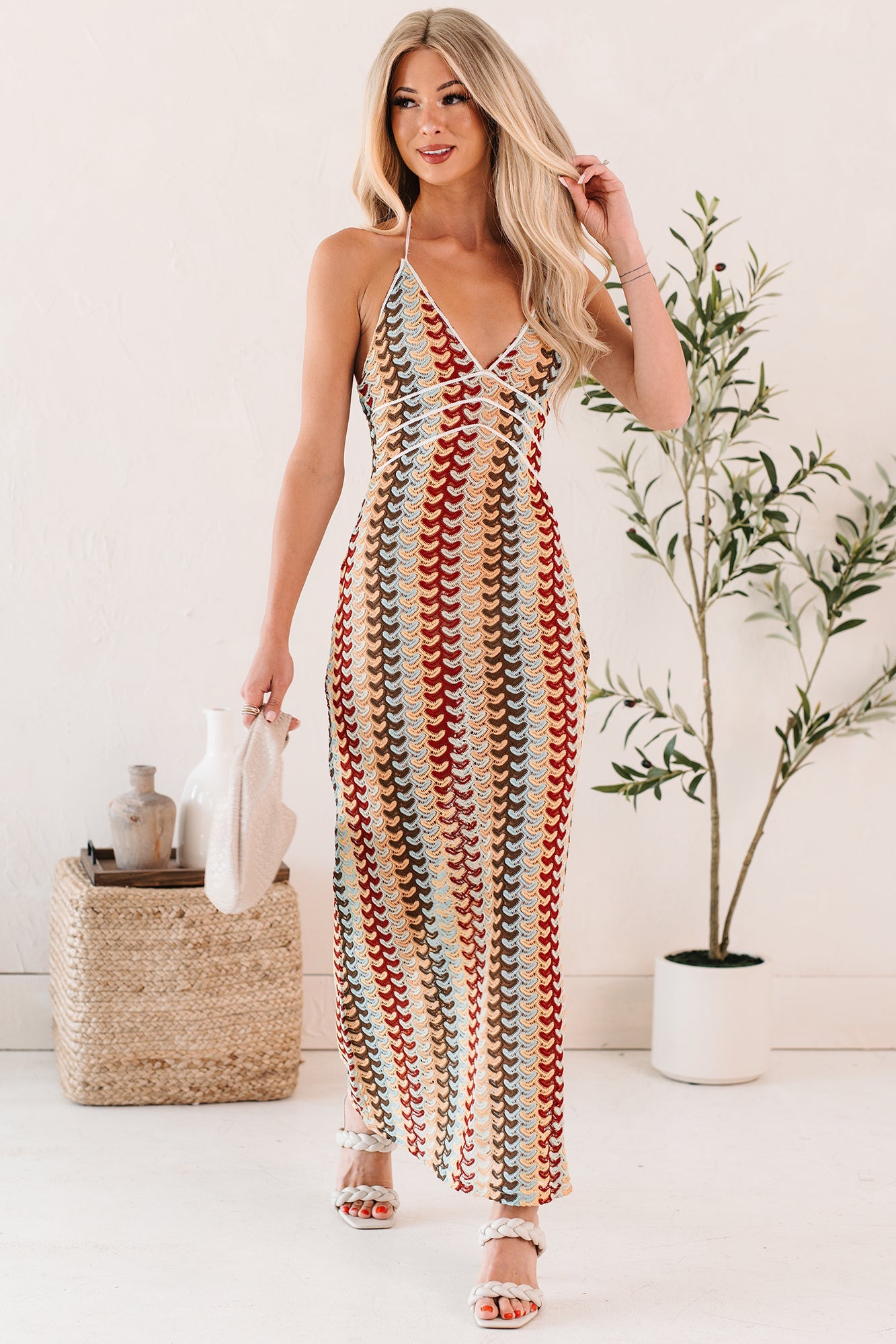 Sunglow State Crochet Halter Maxi Dress (Multi)